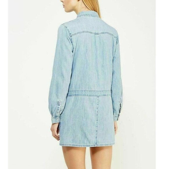 Juicy Couture Blue Chambray Mini Dress Small Embroidered Western Long Sleeve - Picture 2 of 4